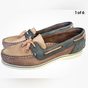 TIMBERLAND Brown AND Green SUEDE TOP-SIDER DECK BOAT SHOES WOMENS Size 5.5 USA